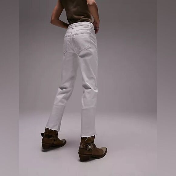 TOPSHOP Straight White Jeans with Raw Hem NWT Size US 8 32X32 - Picture 7 of 11